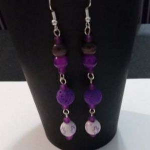 Brand New Violet Earrings with a Cross.